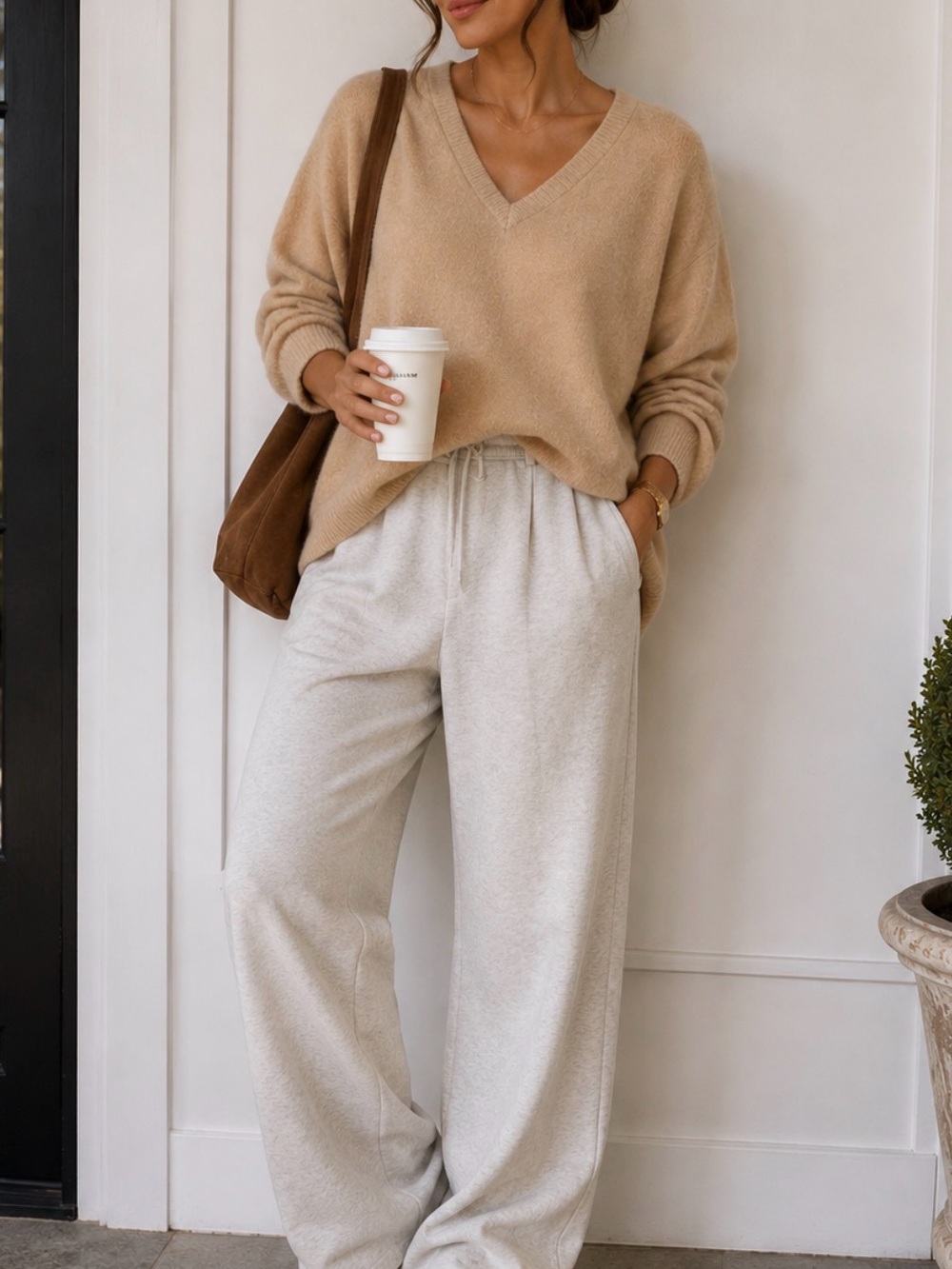 Everyday V-Neck Sweater in Light Cream